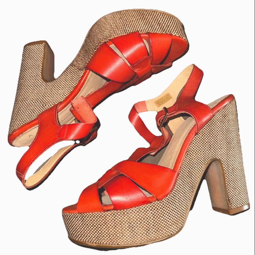 Anthropologie Red Platform Sandals